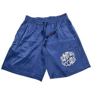Nahmias Riccardi Blue Silk Blend Graphic Logo Shorts Mens Streetwear Luxury